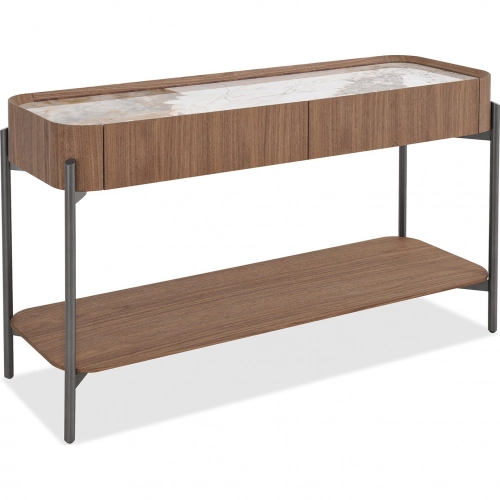 Horizon Console Table in Pandora Ceramic, Walnut Veneer & Grey Metal
